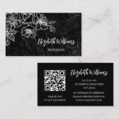 White line Art Floral Black Marmer QR Code Visitekaartje (Voorkant / Achterkant)