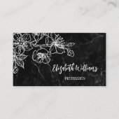 White line Art Floral Black Marmer QR Code Visitekaartje (Voorkant)