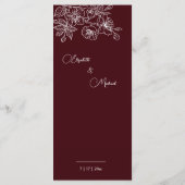 White Line Art Flowers Deep Burgundy Wedding Menu (Achterkant)