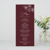 White Line Art Flowers Deep Burgundy Wedding Menu (Staand voorkant)