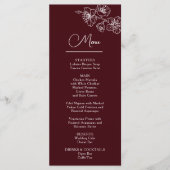 White Line Art Flowers Deep Burgundy Wedding Menu (Voorkant)