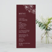 White Line Art Flowers Deep Burgundy Wedding Menu (Staand voorkant)