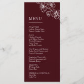 White Line Art Flowers Deep Burgundy Wedding Menu (Voorkant)