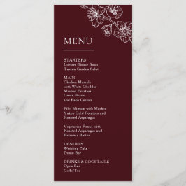 White Line Art Flowers Deep Burgundy Wedding Menu