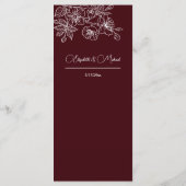 White Line Art Flowers Deep Burgundy Wedding Menu (Achterkant)
