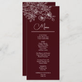 White Line Art Flowers Deep Burgundy Wedding Menu (Voorkant / Achterkant)