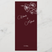 White Line Art Flowers Deep Burgundy Wedding Menu (Achterkant)