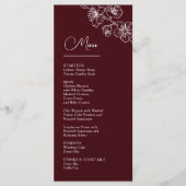 White Line Art Flowers Deep Burgundy Wedding Menu (Voorkant)