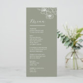White Line Art Flowers Sage Green Wedding Menu (Staand voorkant)