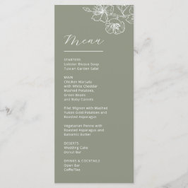 White Line Art Flowers Sage Green Wedding Menu