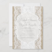 White Linen Burlap Lace Bridal Shower Invitations Kaart (Voorkant)