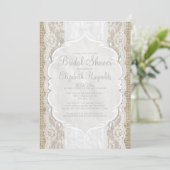 White Linen Burlap Lace Bridal Shower Invitations Kaart (Staand voorkant)
