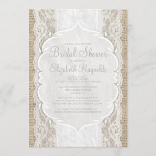 White Linen Burlap Lace Bridal Shower Invitations Kaart