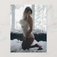 White Lingerie Stunning Blonde foto briefkaart