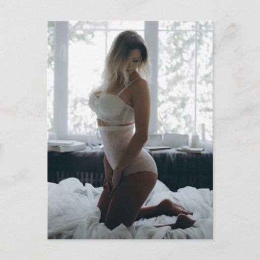 White Lingerie Stunning Blonde foto briefkaart (Voorkant)