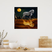 White Lion die de nacht bewaakt Poster (Keuken)