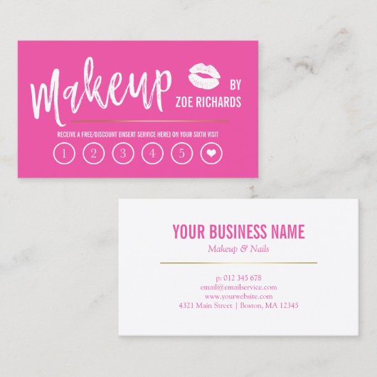 White Lips Hot Pink Make-up Artist Loyalty Kaart (Voorkant / Achterkant)