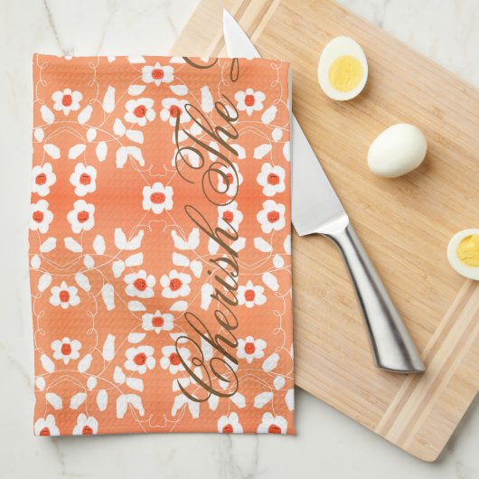 White Little Bloom Pattern Theedoek (Quarter Fold)