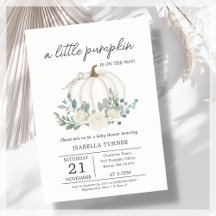 White Little Pumpkin Baby shower Invitation