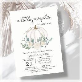 White Little Pumpkin Baby shower Invitation Kaart