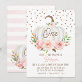 White Little Pumpkin Floral 1st Birthday Kaart (Voorkant / Achterkant)