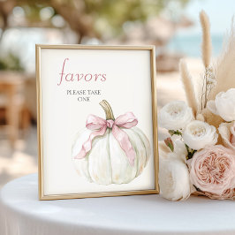 White Little Pumpkin Pink Bow Baby shower Favors Poster