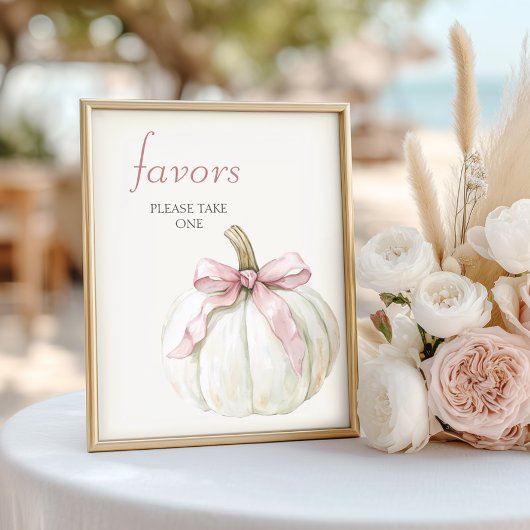 White Little Pumpkin Pink Bow Baby shower Favors Poster