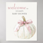 White Little Pumpkin Pink Bow Baby shower Welkom Poster (Voorkant)