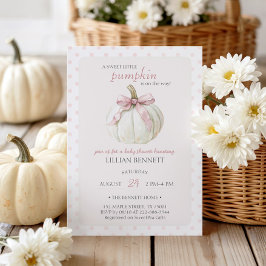 White Little Pumpkin Pink Polka Dots Baby shower Kaart