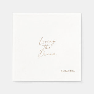 White Living the Dream Gold Typography Custom Servet