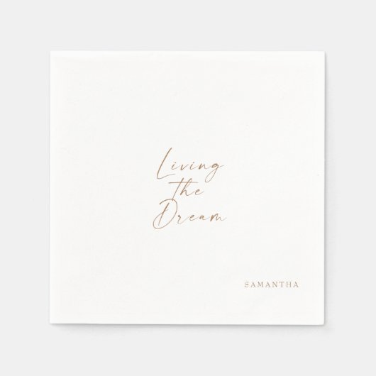 White Living the Dream Gold Typography Custom Servet (Voorkant)