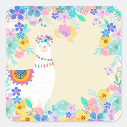 White Llama and Rainbow Fiesta Cinco de Mayo Vierkante Sticker (Voorkant)