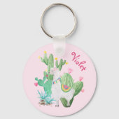 White Llama & Cactus w Flowers - Pastel Pink Sleutelhanger (Achterkant)