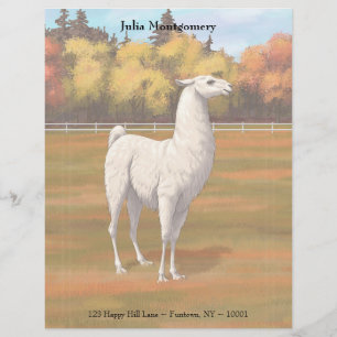White Llama in Autumn Boerderij Pasture Briefhoofd