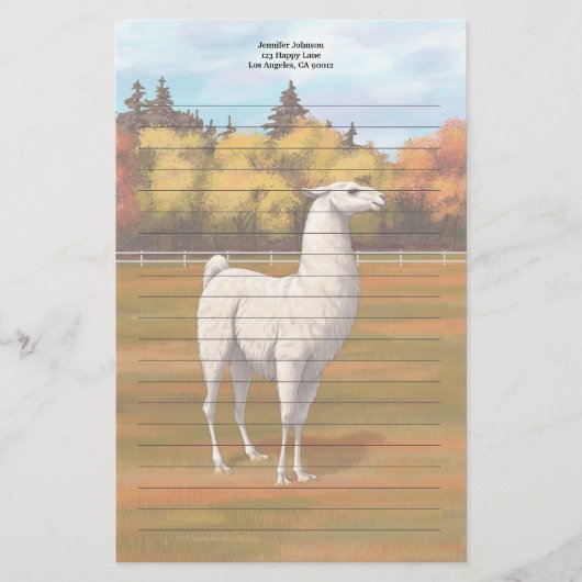 White Llama in Autumn Boerderij Pasture Briefpapier (Voorkant)