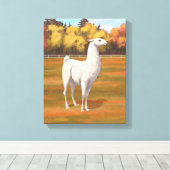 White Llama in Autumn Boerderij Pasture Canvas Afdruk (Insitu (Houten vloer))