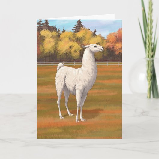 White Llama in Autumn Boerderij Pasture Kaart (Voorkant)