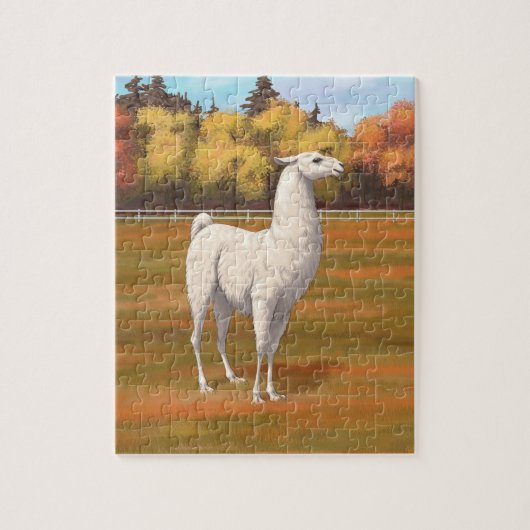 White Llama in Autumn Boerderij Pasture Legpuzzel (Verticaal)