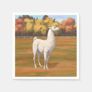 White Llama in Autumn Boerderij Pasture Servet