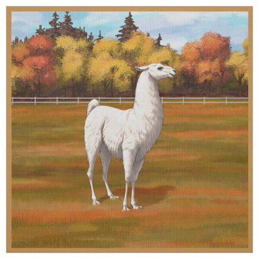 White Llama in Autumn Boerderij Pasture Stof (Swatch)