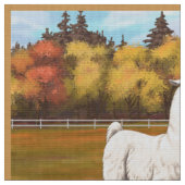 White Llama in Autumn Boerderij Pasture Stof (Close Up)