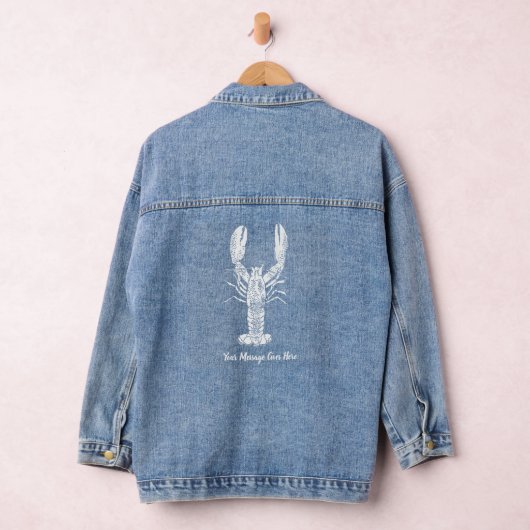 White Lobster Graphic Custom Message Denim Jacket (Hangar)