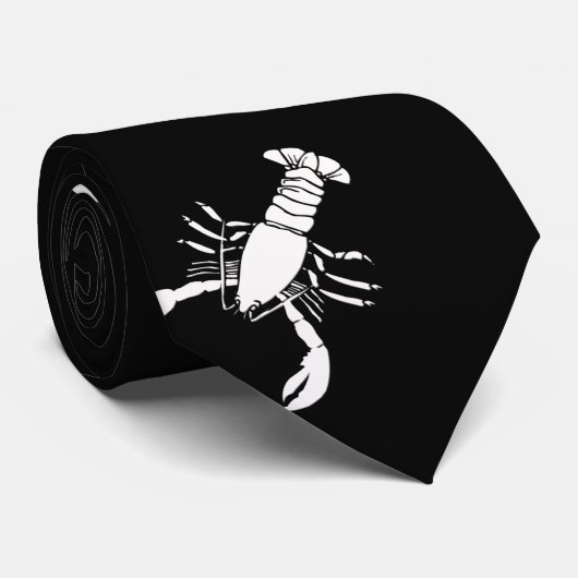 White Lobster op zwart Stropdas (Opgerold)