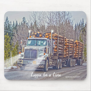 White Logging Truck Highway Driving Art Mousepad Muismat