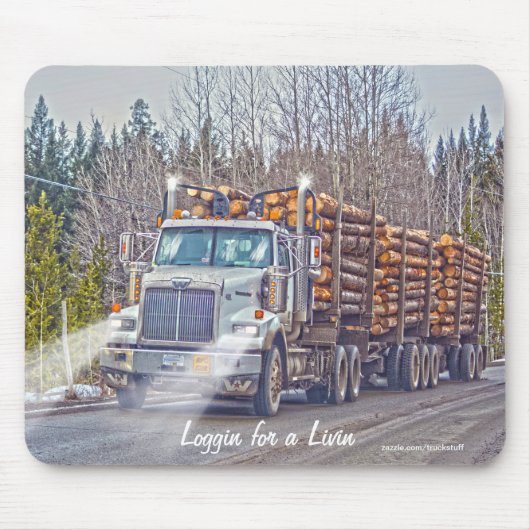 White Logging Truck Highway Driving Art Mousepad Muismat (Voorkant)