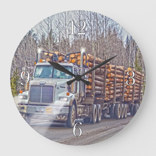 White Logging Truck Lumber Mill Delivery Art Grote Klok (Voorkant)