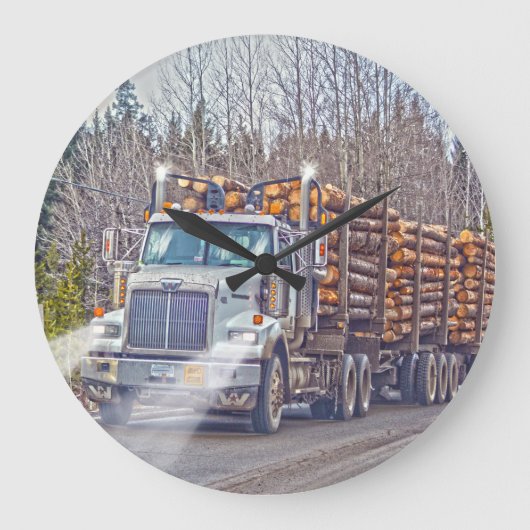 White Logging Truck Lumber Mill Delivery Art Grote Klok (Voorkant)