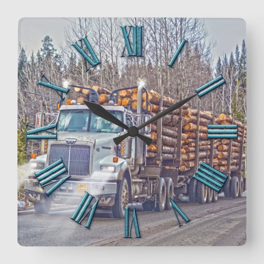 White Logging Truck Lumber Mill Delivery Art Vierkante Klok (Voorkant)