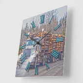 White Logging Truck Lumber Mill Delivery Art Vierkante Klok (Hoek)