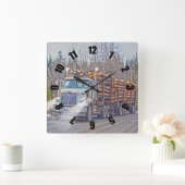 White Logging Truck Lumber Mill Delivery Art Vierkante Klok (Huis)